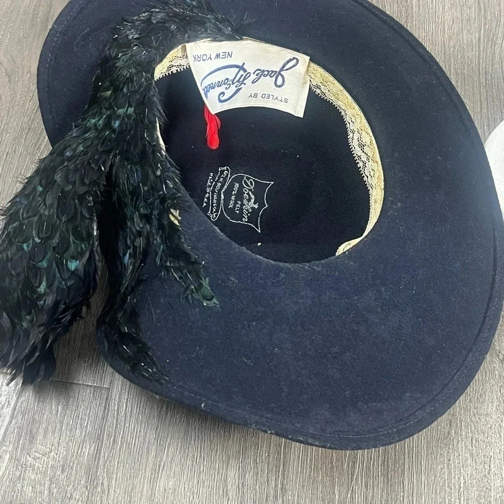 Jack McConnell Vintage Doeskin Exotic Felt 100% Wool Feathered Couture Hat - Picture 11 of 16
